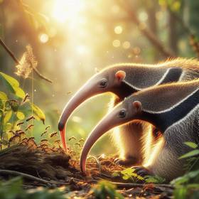two anteaters in the woods