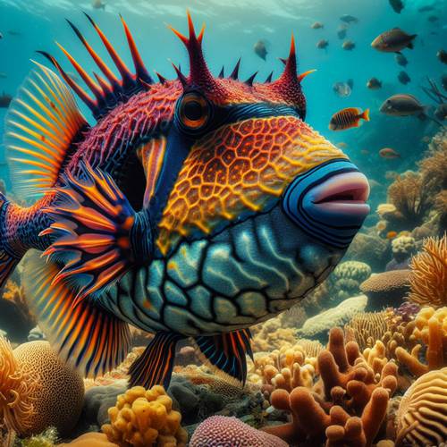 A Triggerfish swimming near a coral reef.