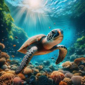 a turtle searching for food
