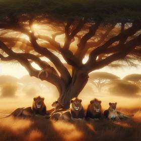a pride of lions in the savana