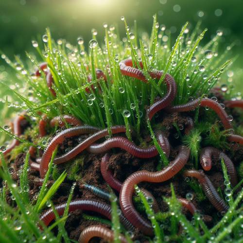 a group of earthworms in the grass