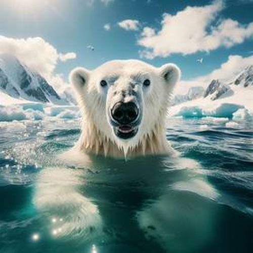 A polar bear swimming in Arctic waters