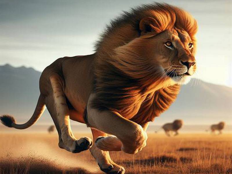 Lion running fast