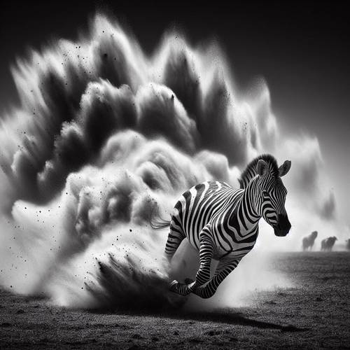 a zebra that is ready to run very fast