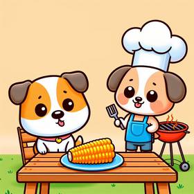 dog eating corn