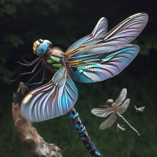 a dragonfly flying in the woods